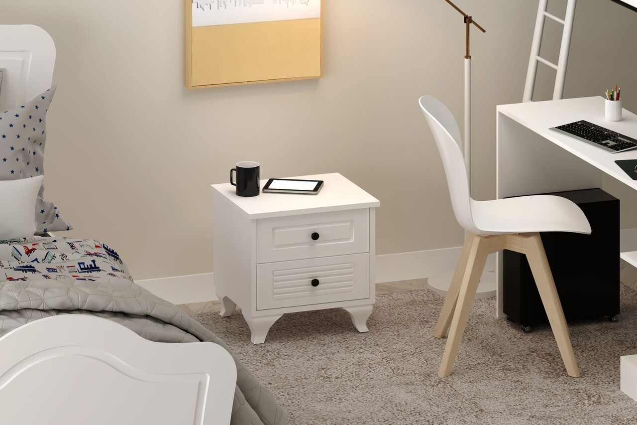 Noptiera, Hanah Home, Rb-118, 45x45x40 cm, Alb mat - imagine 5